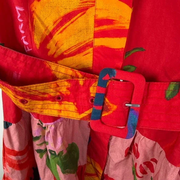 Farm Rio Tropical Fruit Printed Mini Shirt Dress Small Multicolor Belted Resort - Picture 4 of 13